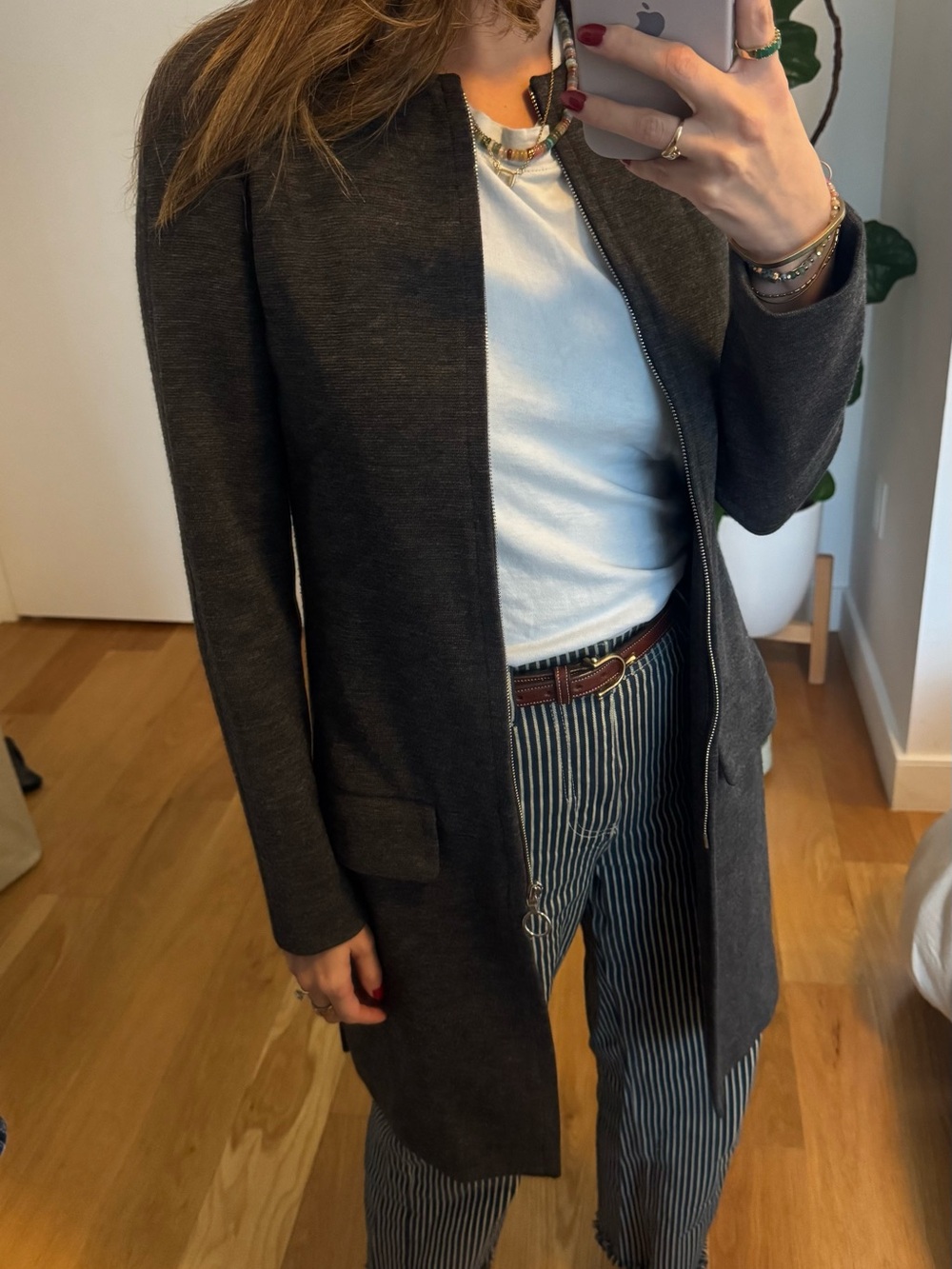 Lacoste Women's Dark Gray Zip-Front Coat
